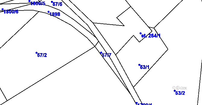 Parcela st. 57/7 v KÚ Dětřichov u Frýdlantu, Katastrální mapa