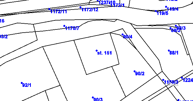 Parcela st. 151 v KÚ Heřmanice u Frýdlantu, Katastrální mapa