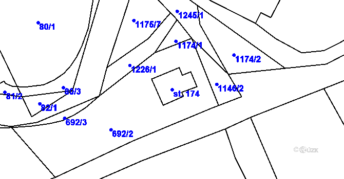 Parcela st. 174 v KÚ Heřmanice u Frýdlantu, Katastrální mapa