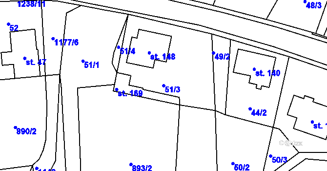 Parcela st. 51/3 v KÚ Heřmanice u Frýdlantu, Katastrální mapa