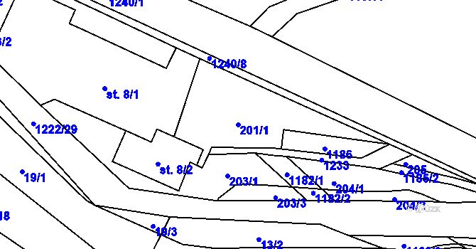 Parcela st. 201/1 v KÚ Heřmanice u Frýdlantu, Katastrální mapa