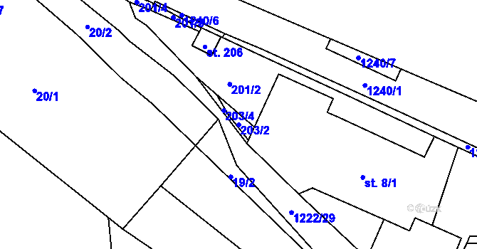 Parcela st. 203/2 v KÚ Heřmanice u Frýdlantu, Katastrální mapa
