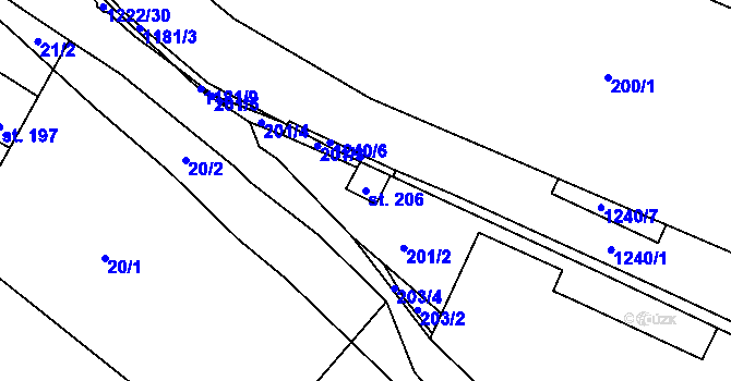 Parcela st. 206 v KÚ Heřmanice u Frýdlantu, Katastrální mapa