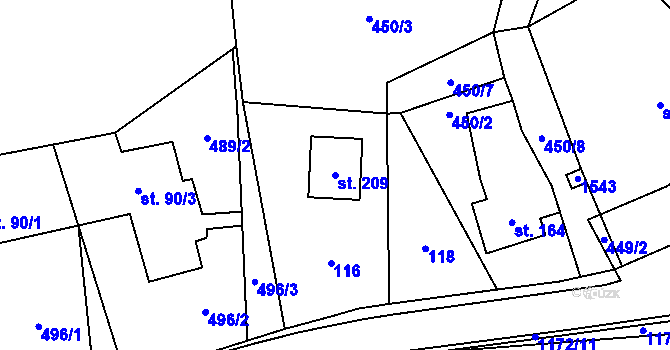 Parcela st. 209 v KÚ Heřmanice u Frýdlantu, Katastrální mapa