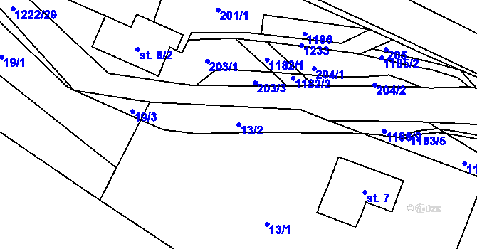 Parcela st. 13/2 v KÚ Heřmanice u Frýdlantu, Katastrální mapa