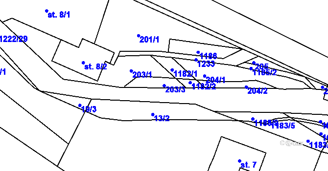 Parcela st. 203/3 v KÚ Heřmanice u Frýdlantu, Katastrální mapa