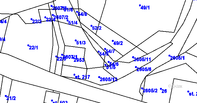 Parcela st. 54/5 v KÚ Dětřichov u Svitav, Katastrální mapa