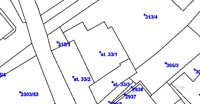 Parcela st. 33/1 v KÚ Dětřichov u Svitav, Katastrální mapa