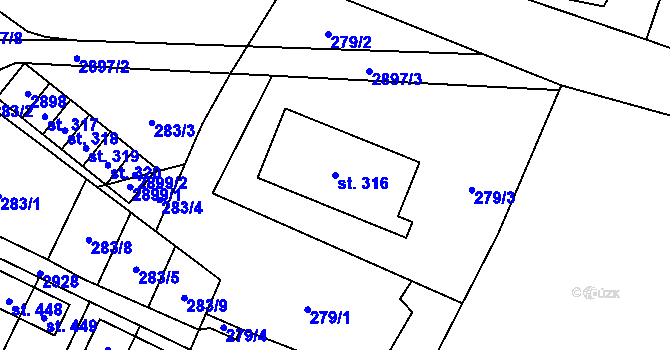 Parcela st. 316 v KÚ Dětřichov u Svitav, Katastrální mapa