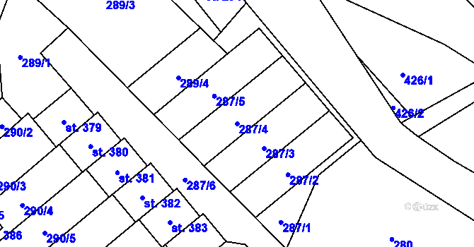 Parcela st. 287/4 v KÚ Dětřichov u Svitav, Katastrální mapa