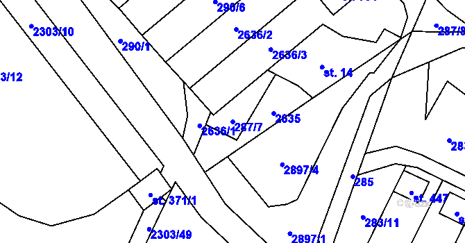 Parcela st. 287/7 v KÚ Dětřichov u Svitav, Katastrální mapa