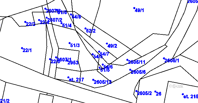 Parcela st. 54/7 v KÚ Dětřichov u Svitav, Katastrální mapa