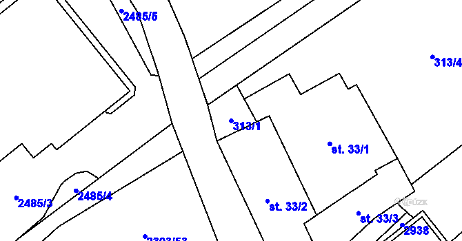 Parcela st. 313/1 v KÚ Dětřichov u Svitav, Katastrální mapa