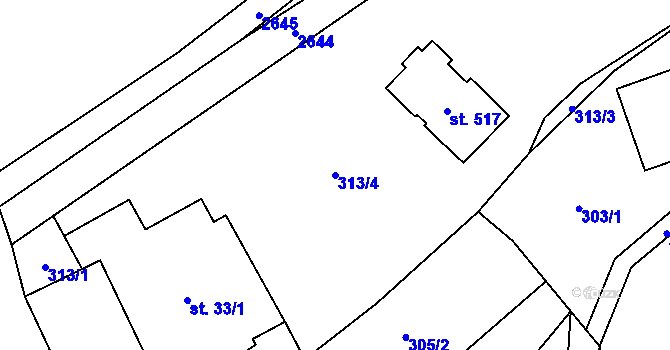 Parcela st. 313/4 v KÚ Dětřichov u Svitav, Katastrální mapa