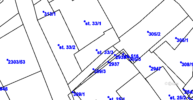 Parcela st. 33/3 v KÚ Dětřichov u Svitav, Katastrální mapa