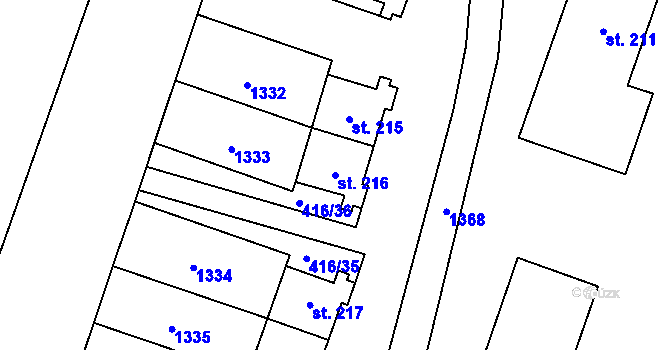 Parcela st. 216 v KÚ Dětřichov nad Bystřicí, Katastrální mapa