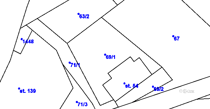 Parcela st. 69/1 v KÚ Dětřichov nad Bystřicí, Katastrální mapa