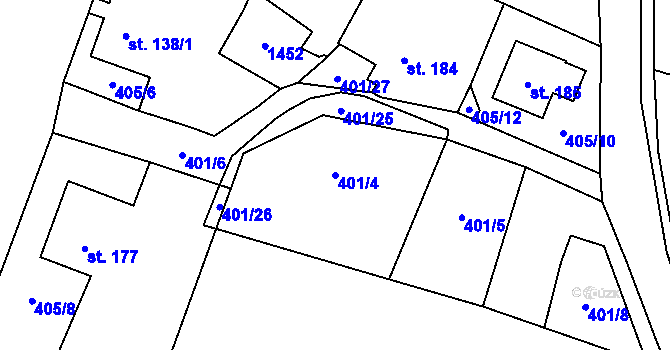 Parcela st. 401/4 v KÚ Dětřichov nad Bystřicí, Katastrální mapa