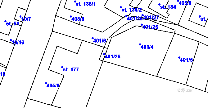 Parcela st. 401/26 v KÚ Dětřichov nad Bystřicí, Katastrální mapa