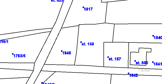 Parcela st. 158 v KÚ Díly, Katastrální mapa