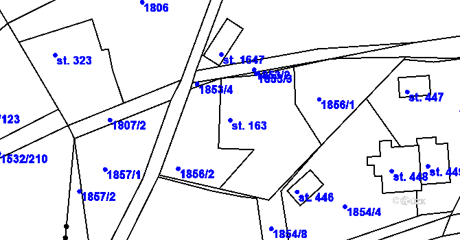 Parcela st. 163 v KÚ Díly, Katastrální mapa