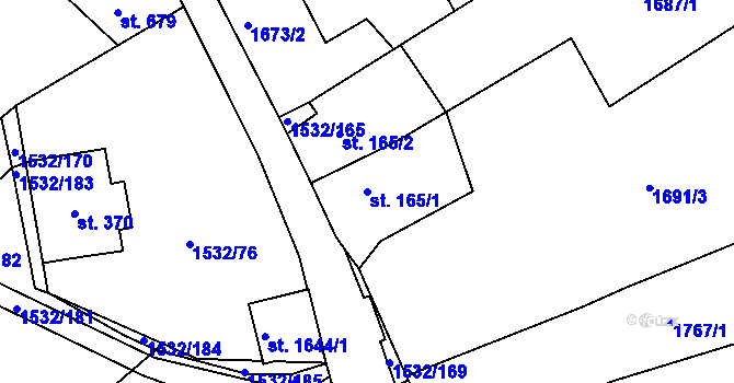Parcela st. 165/1 v KÚ Díly, Katastrální mapa