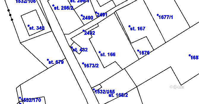 Parcela st. 166 v KÚ Díly, Katastrální mapa