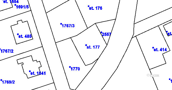 Parcela st. 177 v KÚ Díly, Katastrální mapa