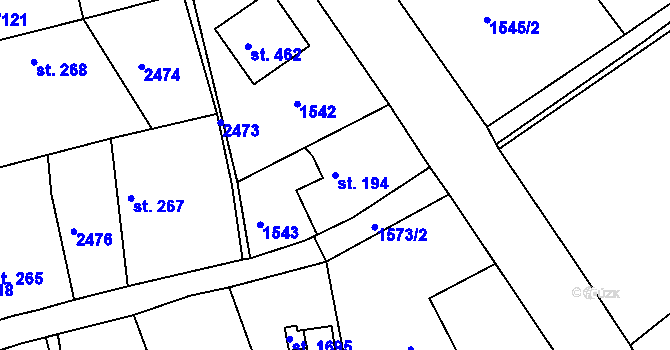 Parcela st. 194 v KÚ Díly, Katastrální mapa