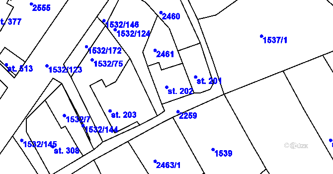 Parcela st. 202 v KÚ Díly, Katastrální mapa