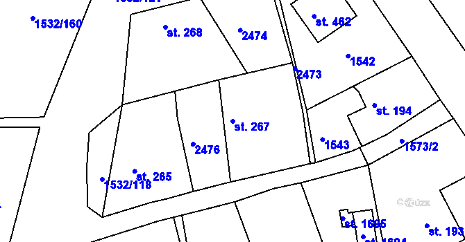 Parcela st. 267 v KÚ Díly, Katastrální mapa