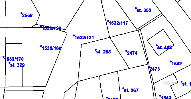 Parcela st. 268 v KÚ Díly, Katastrální mapa
