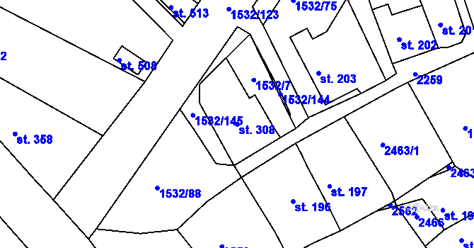 Parcela st. 308 v KÚ Díly, Katastrální mapa