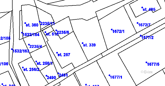 Parcela st. 339 v KÚ Díly, Katastrální mapa