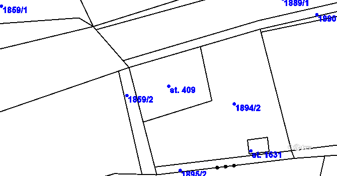 Parcela st. 409 v KÚ Díly, Katastrální mapa