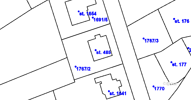 Parcela st. 485 v KÚ Díly, Katastrální mapa