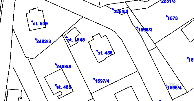 Parcela st. 486 v KÚ Díly, Katastrální mapa