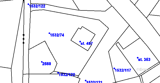 Parcela st. 487 v KÚ Díly, Katastrální mapa