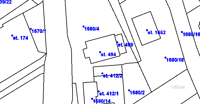 Parcela st. 494 v KÚ Díly, Katastrální mapa