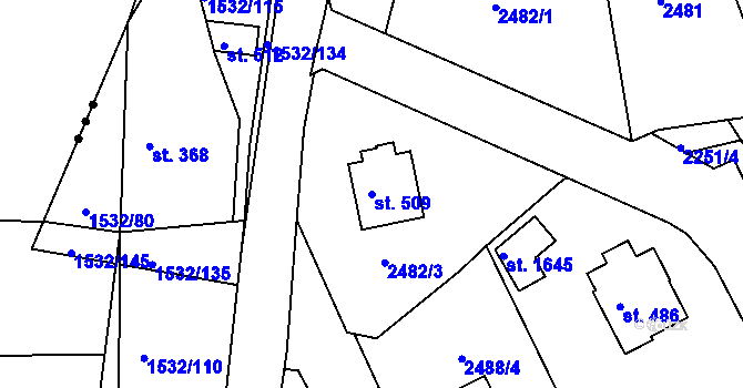 Parcela st. 509 v KÚ Díly, Katastrální mapa