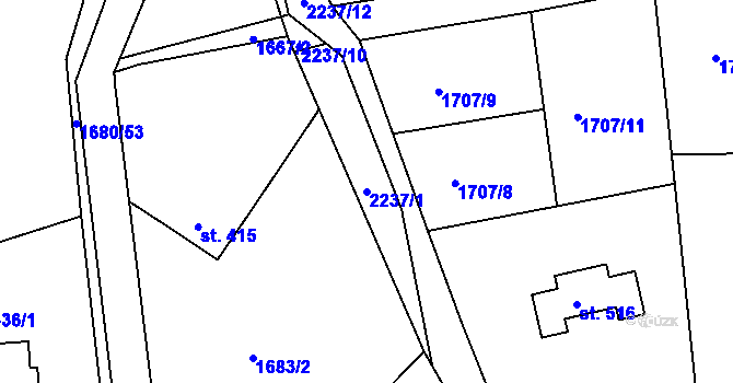 Parcela st. 2237/1 v KÚ Díly, Katastrální mapa