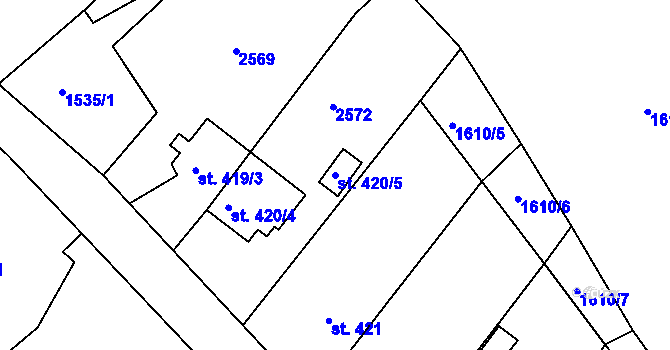 Parcela st. 420/5 v KÚ Díly, Katastrální mapa
