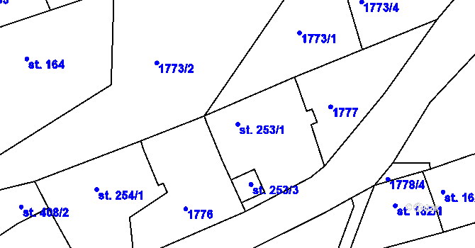 Parcela st. 253/1 v KÚ Díly, Katastrální mapa