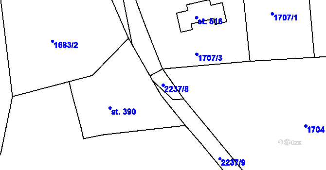 Parcela st. 2237/8 v KÚ Díly, Katastrální mapa
