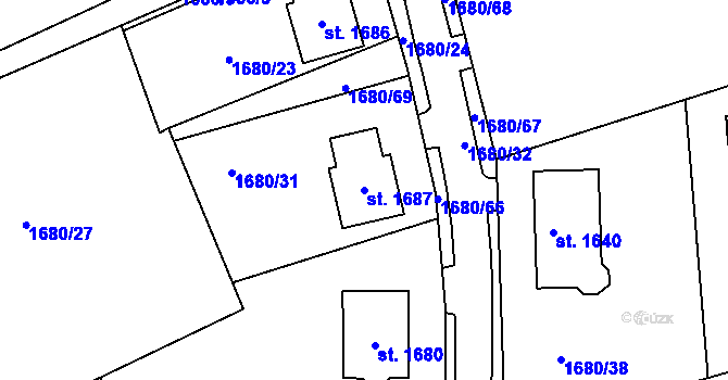 Parcela st. 1687 v KÚ Díly, Katastrální mapa