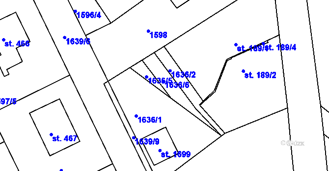 Parcela st. 1636/5 v KÚ Díly, Katastrální mapa