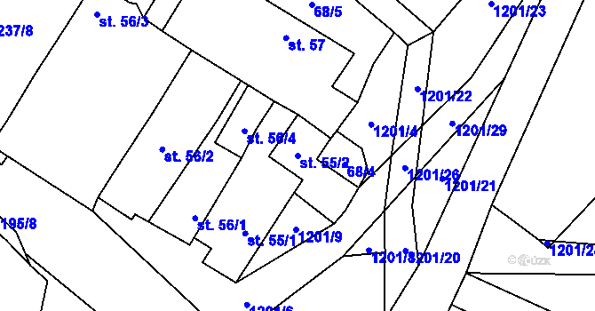 Parcela st. 55/2 v KÚ Dírná, Katastrální mapa