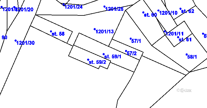Parcela st. 59/1 v KÚ Dírná, Katastrální mapa