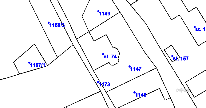 Parcela st. 74 v KÚ Dírná, Katastrální mapa