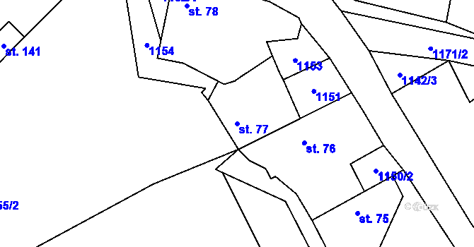 Parcela st. 77 v KÚ Dírná, Katastrální mapa